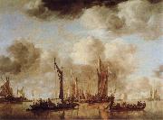 Jan van de Capelle Shipping Scene with a Dutch Yacht Firing a Salure oil on canvas